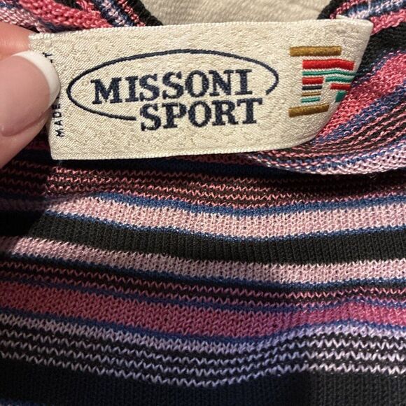 Missoni Sport Authentic Pink Black Blue Striped Knit Short Sleeve Top Medium - Picture 5 of 7